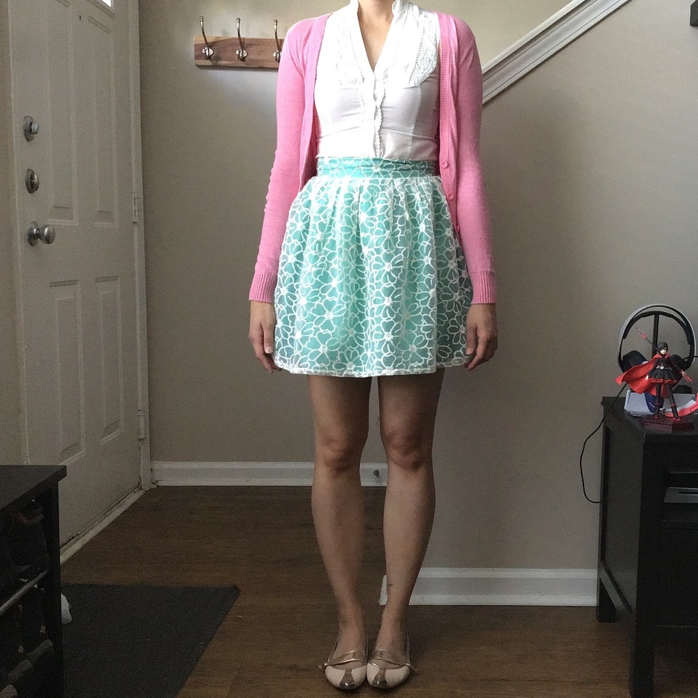Modcloth Small Teal Floral Organza Skirt NWOT
